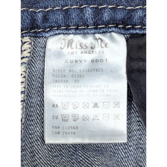 MISS ME Womens Jeans - Blue Denim, Curvy Boot, Sparkle Rhinestones, 28x30 - Picture 5 of 8
